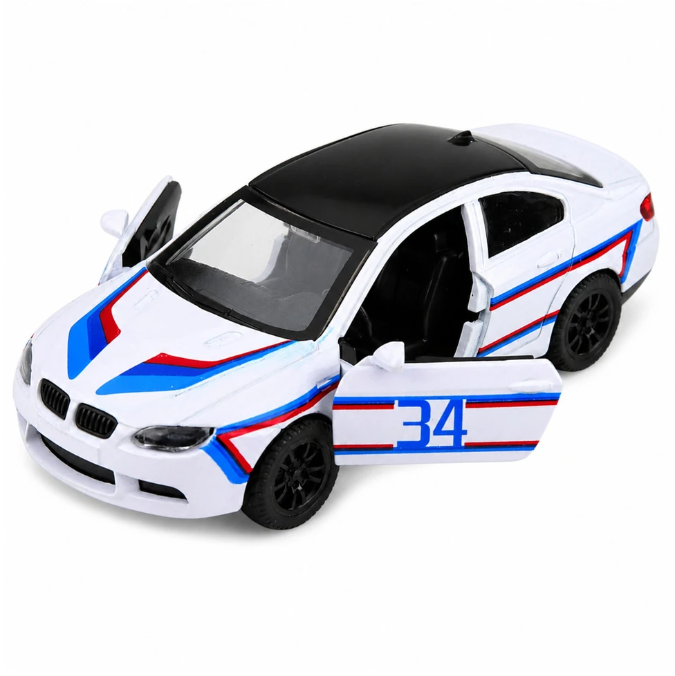 Lean Toys Žaislinis sportinis automobilis su inercine pavara ir atidaromomis durimis, baltas, 12,5 × 5 × 4 cm
