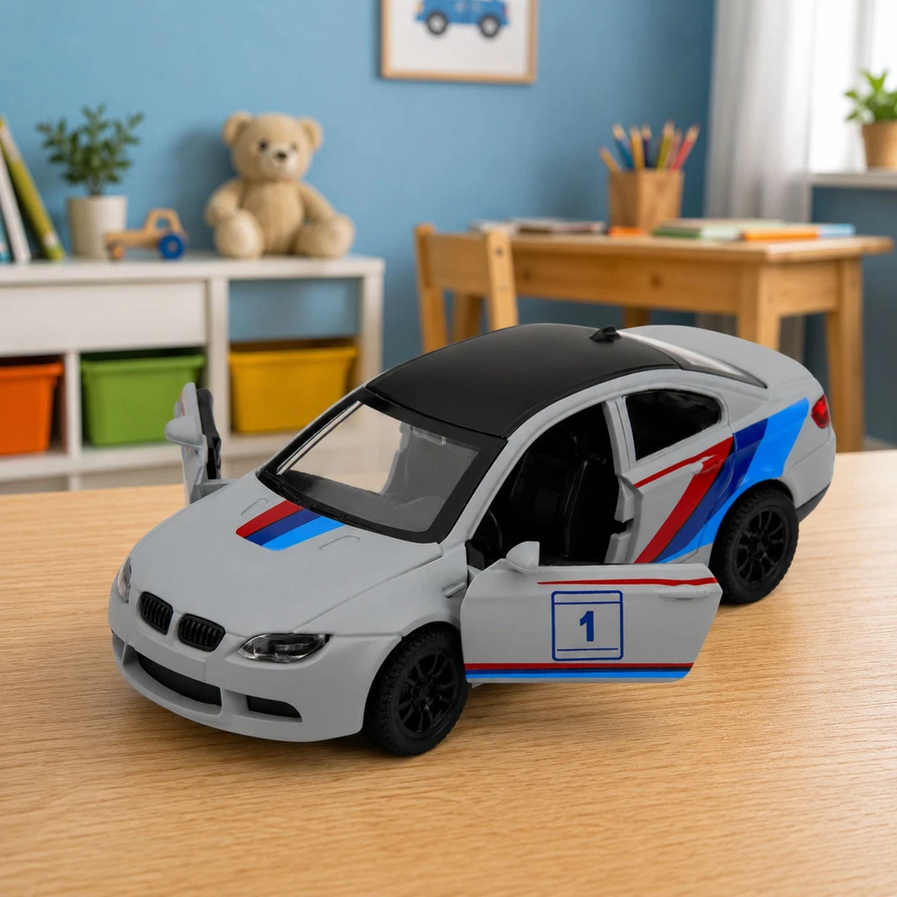 Lean Toys Žaislinis sportinis automobilis su inercine pavara ir atidaromomis durimis, matinis pilkas, 1:32