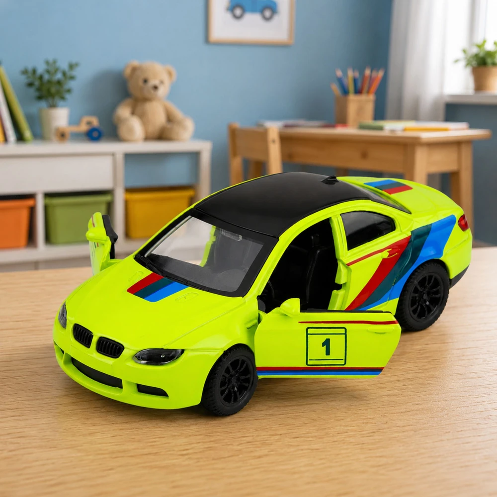 Lean Toys Žaislinis sportinis automobilis su inerciniu mechanizmu ir atidaromomis durimis, geltonas, 12,5 x 5 x 4 cm