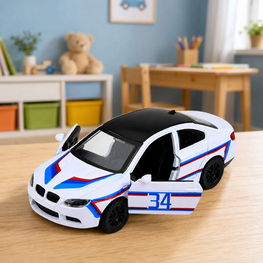 Lean Toys Žaislinis sportinis automobilis su inercine pavara ir atidaromomis durimis, baltas, 12,5 × 5 × 4 cm