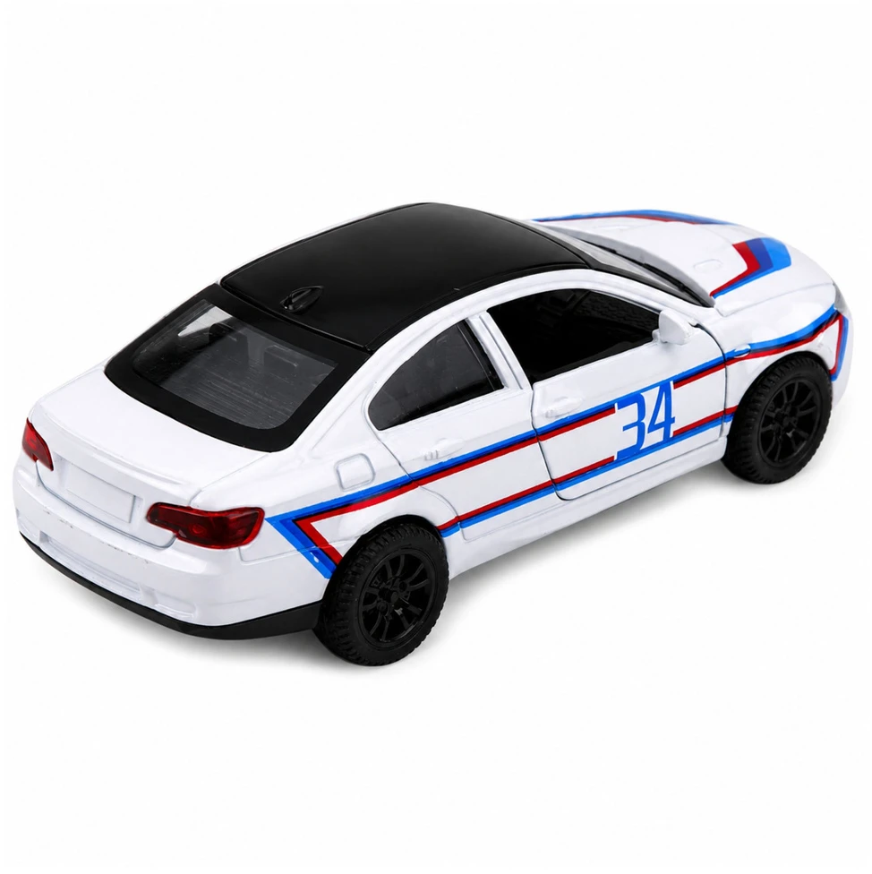 Lean Toys Žaislinis sportinis automobilis su inercine pavara ir atidaromomis durimis, baltas, 12,5 × 5 × 4 cm