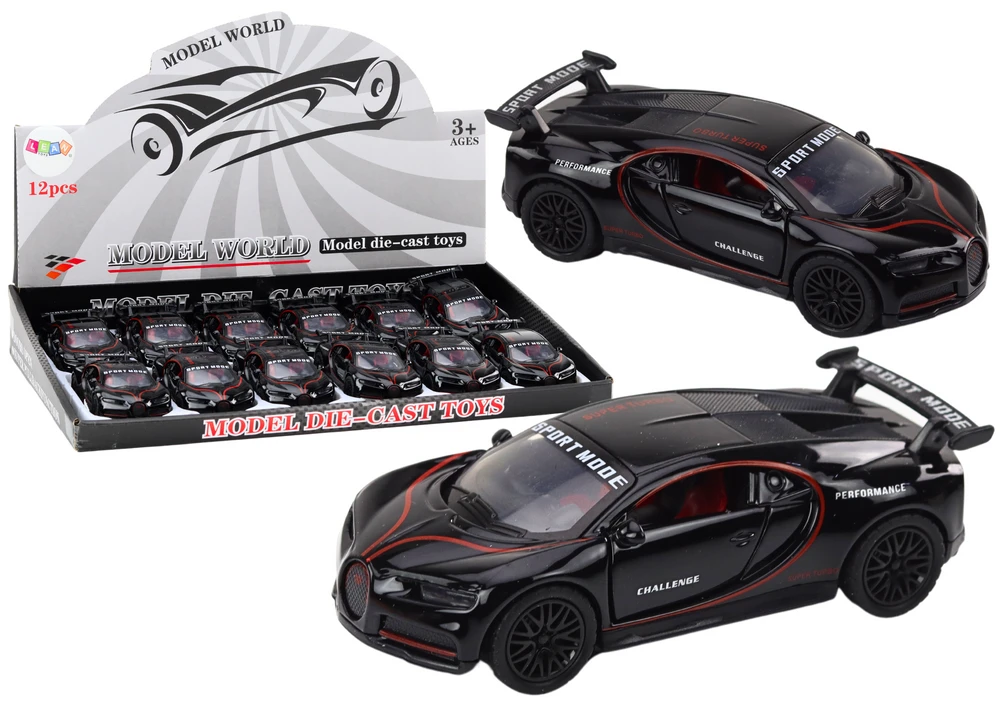 Lean Toys Juodas metalinis sportinis automobilis 1:32