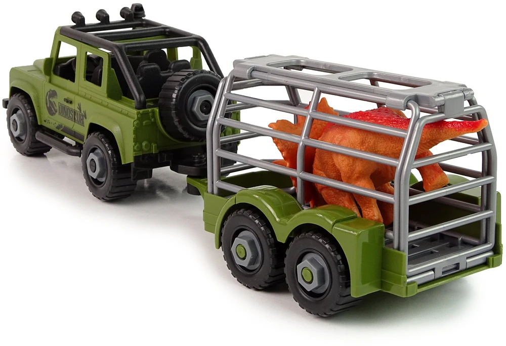 Lean Toys Žaislinis automobilis su dinozaurų transportavimo priekaba, žalias, 18 cm