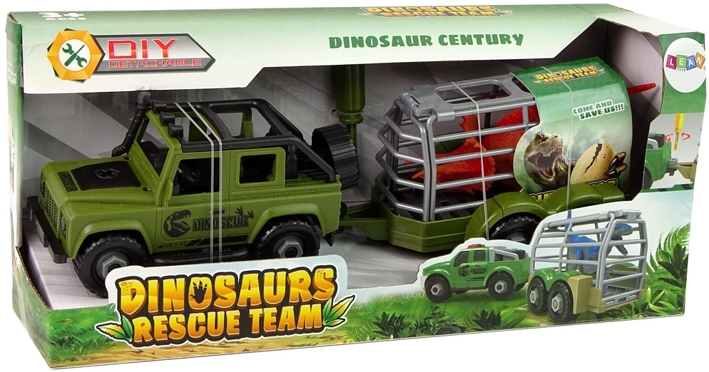 Lean Toys Žaislinis automobilis su dinozaurų transportavimo priekaba, žalias, 18 cm