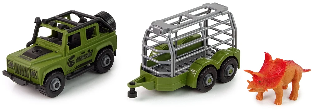 Lean Toys Žaislinis automobilis su dinozaurų transportavimo priekaba, žalias, 18 cm