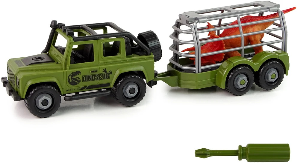Lean Toys Žaislinis automobilis su dinozaurų transportavimo priekaba, žalias, 18 cm