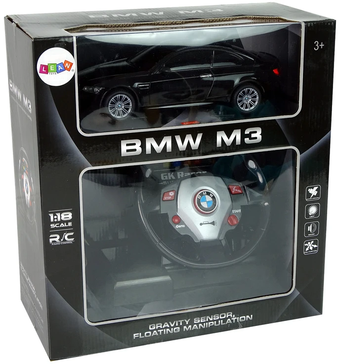 Auto NUOTOLINIU BŪDU VALDOMAS BMW M3 SU VAIRU, GARSU IR ŠVIESOMIS – 2.4G, 1:18