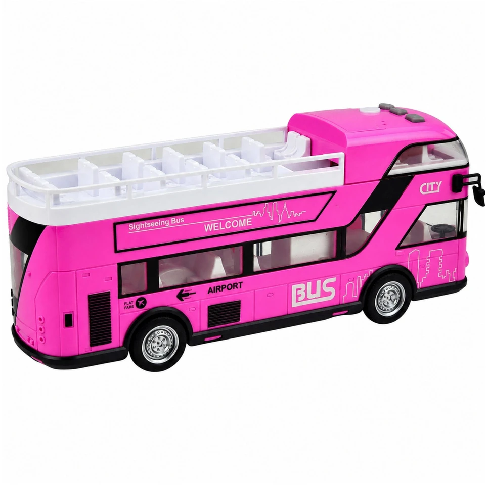 Dviaukštis miesto autobusas rožinis