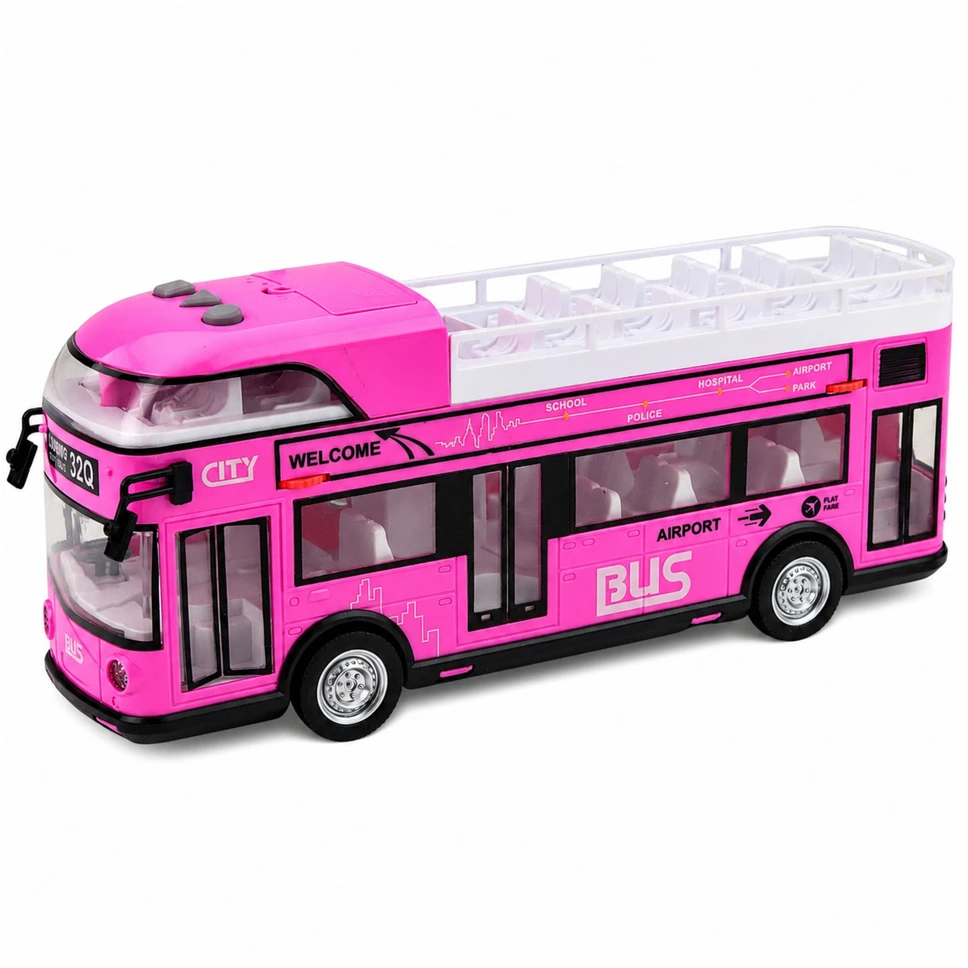 Dviaukštis miesto autobusas rožinis
