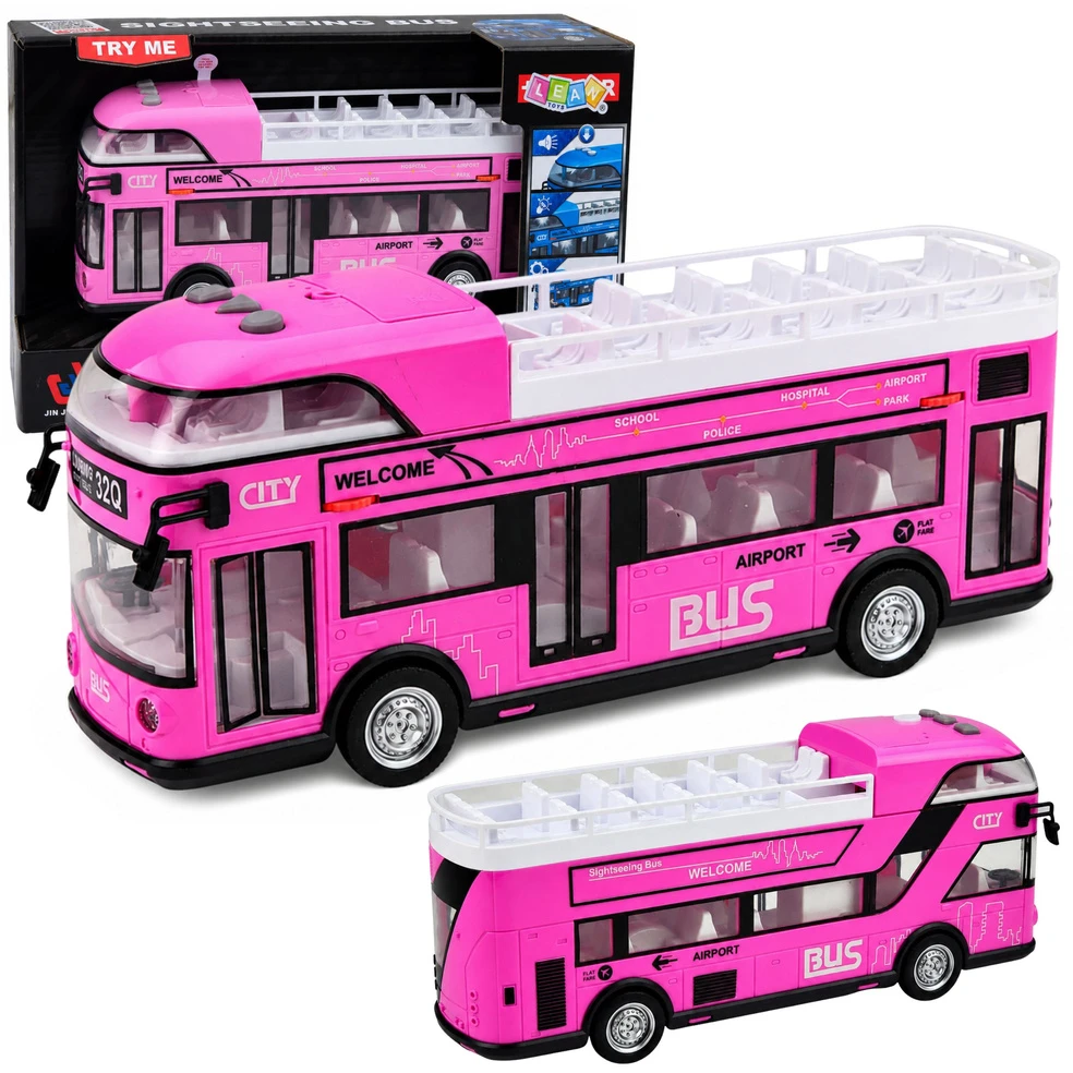 Dviaukštis miesto autobusas rožinis