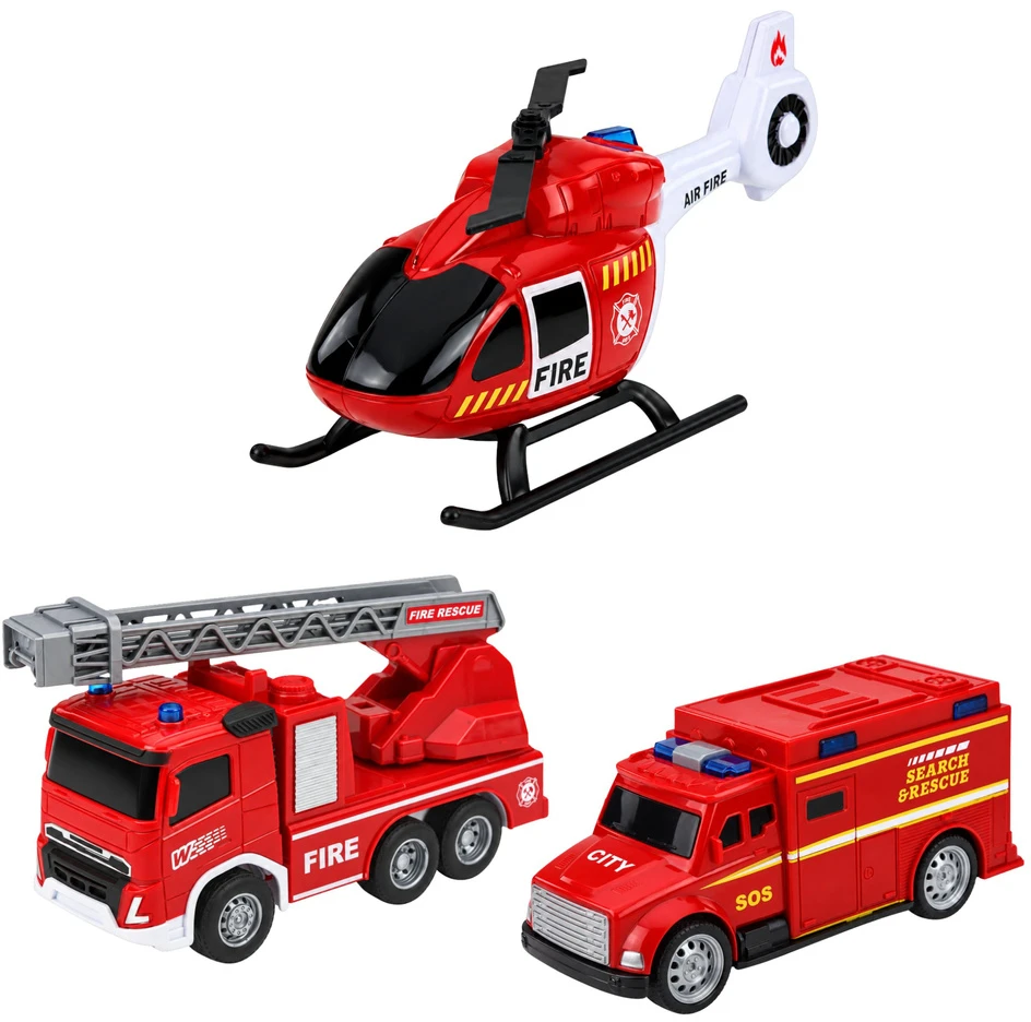 Lean Toys Gaisrinė su garažu ir transporto priemonėmis, raudona ir balta, 32 x 17 x 21 cm