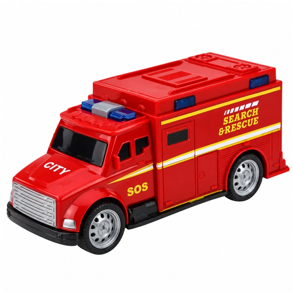 Lean Toys Gaisrinė su garažu ir transporto priemonėmis, raudona ir balta, 32 x 17 x 21 cm