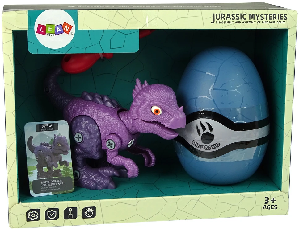 Lean Toys „Dinosaur Stygimoloch“ rinkinys su „pasidaryk pats“ kiaušinių atsuktuvu Violetinė