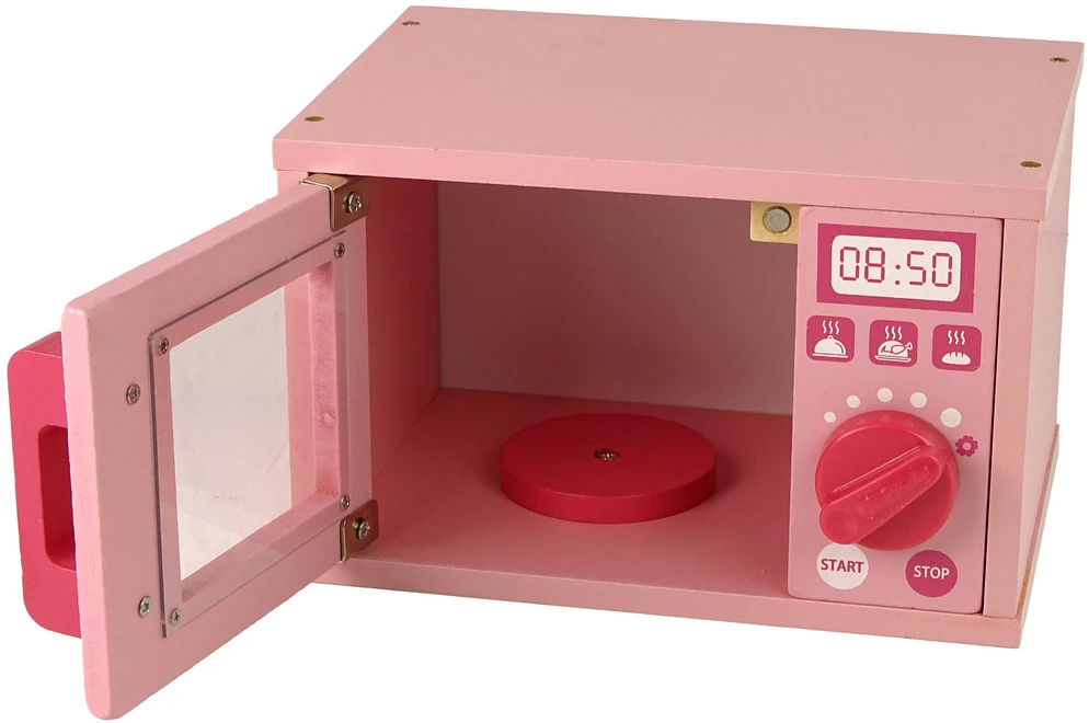 Lean Toys Žaislinė mikrobangų krosnelė su priedais, rožinė
