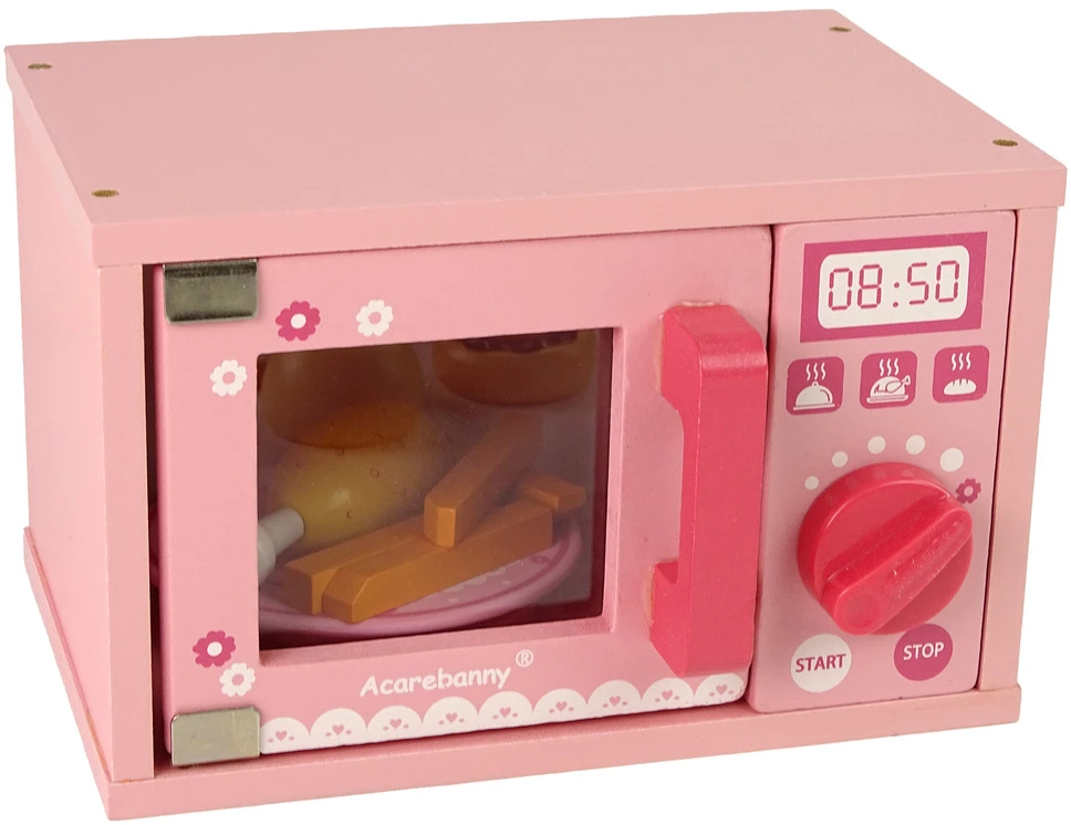 Lean Toys Žaislinė mikrobangų krosnelė su priedais, rožinė