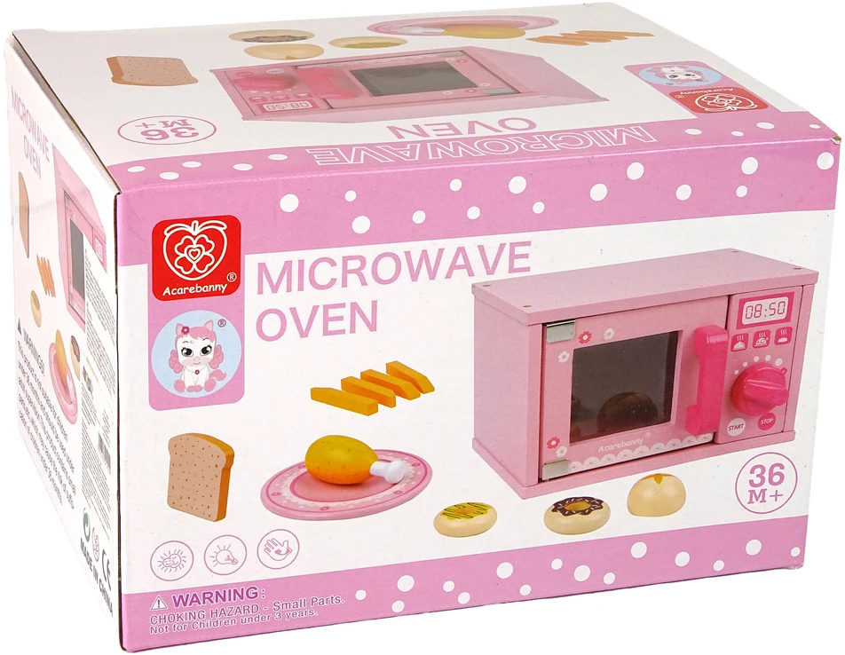 Lean Toys Žaislinė mikrobangų krosnelė su priedais, rožinė