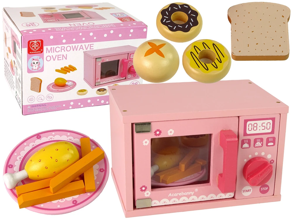 Lean Toys Žaislinė mikrobangų krosnelė su priedais, rožinė