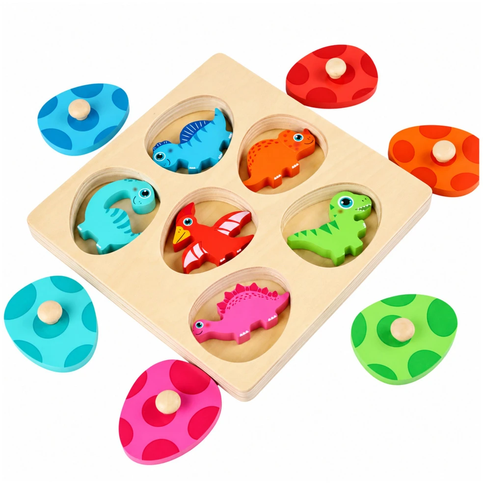Lean Toys Edukacinė medinė dėlionė, dinozaurų tema, įvairiaspalvė, 17,5 × 17,5 cm