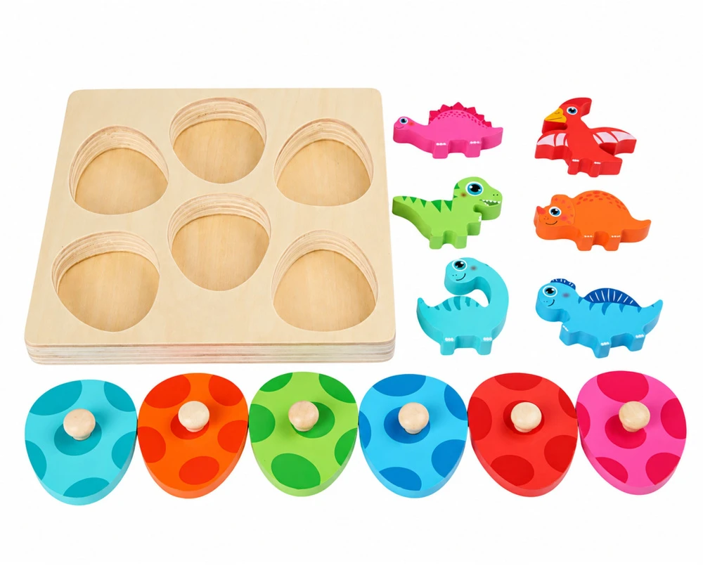 Lean Toys Edukacinė medinė dėlionė, dinozaurų tema, įvairiaspalvė, 17,5 × 17,5 cm