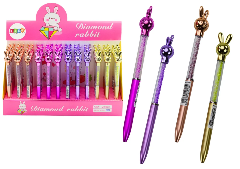 Lean Toys Elegantiškas rašiklis su kiškio figūra ir deimantais
