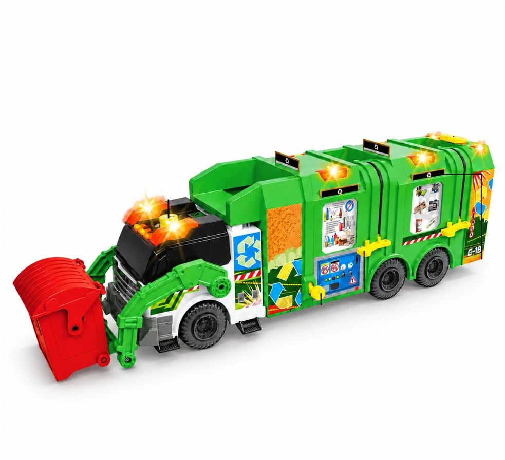 Lean Toys Žaislinis šiukšliavežis su šviesos ir garso efektais, žalias ir baltas, 52 × 17 × 14 cm