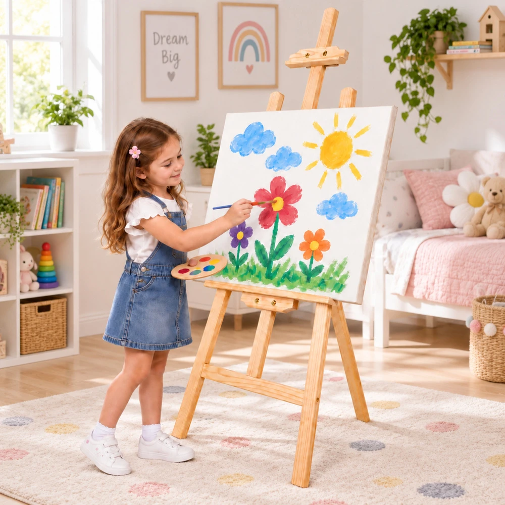 Lean Toys Medinis tapybos stovas, trikojis, 150 cm