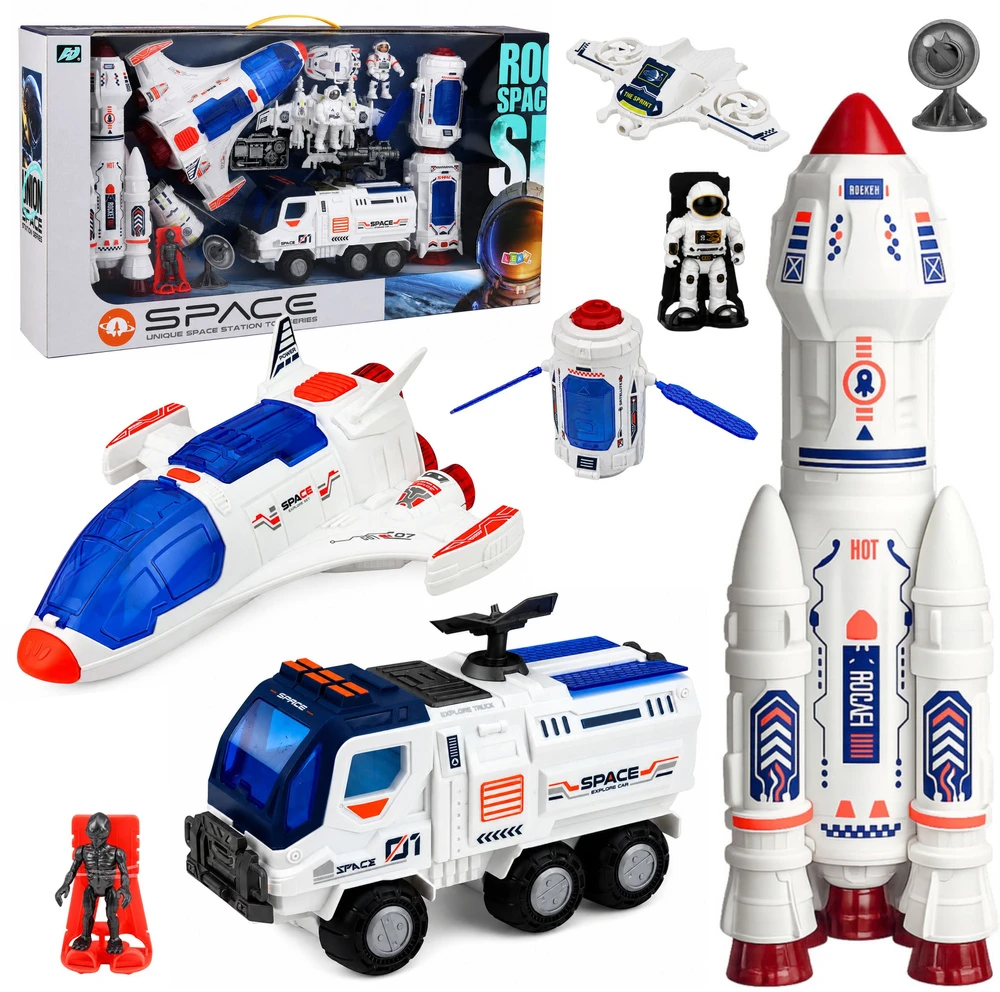 Lean Toys Kosmoso žaislų rinkinys su raketa ir marsaeigiu