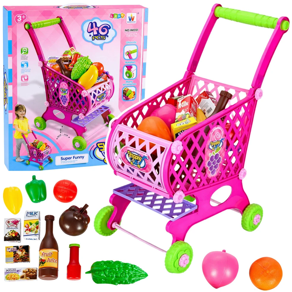 Lean Toys Pirkinių vežimėlis 52 cm rožinis 46 vnt.