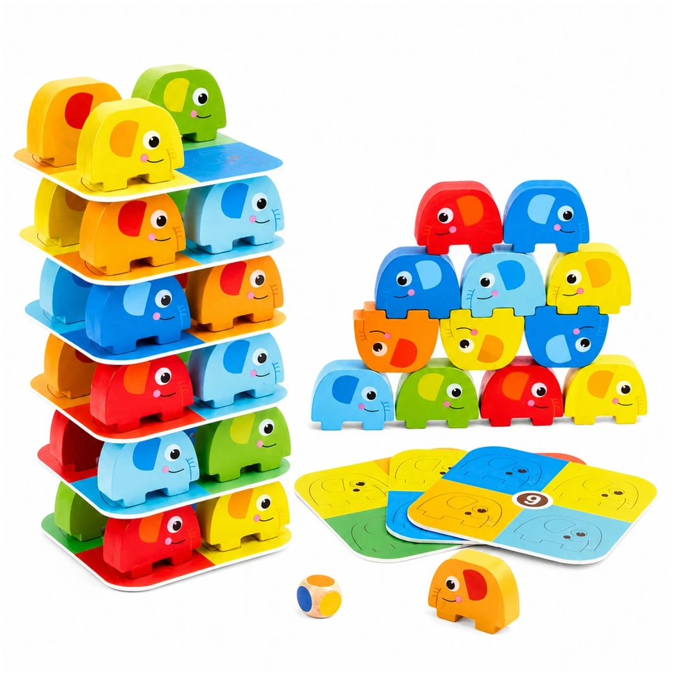 Lean Toys Įgūdžių žaidimas Balansuojantys drambliai 46 vnt.