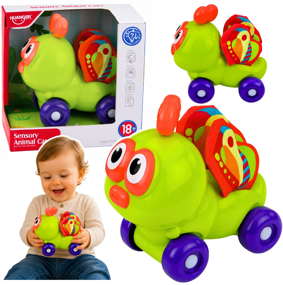 Lean Toys Sensorinis vabalas ant ratukų Žalias