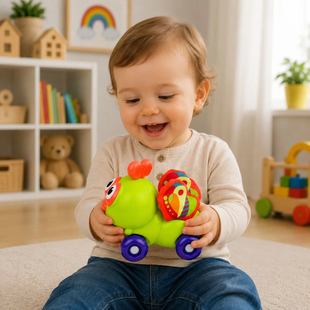 Lean Toys Sensorinis vabalas ant ratukų Žalias
