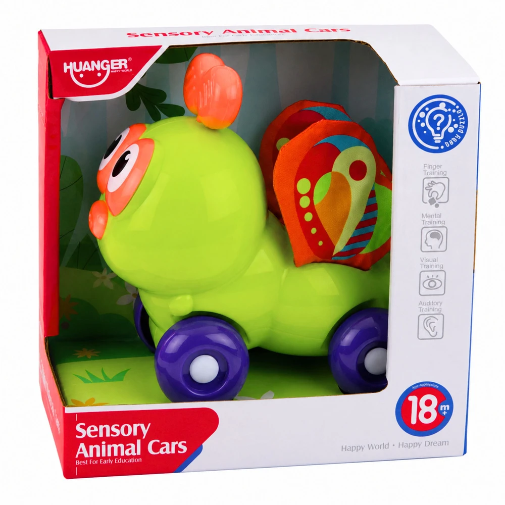 Lean Toys Sensorinis vabalas ant ratukų Žalias