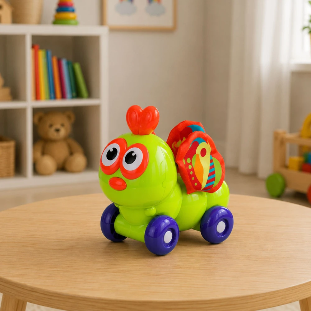 Lean Toys Sensorinis vabalas ant ratukų Žalias