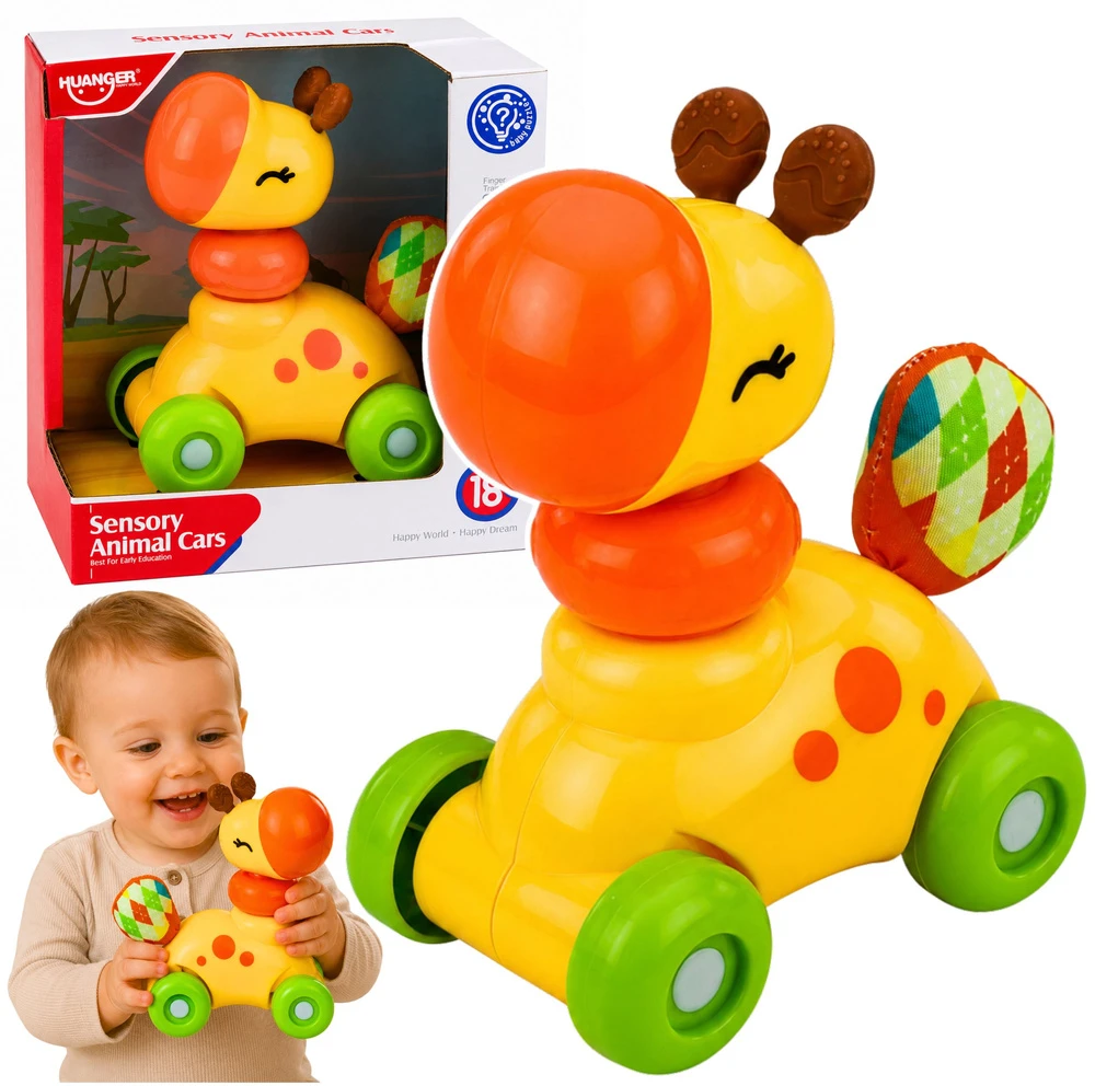 Lean Toys Žirafa ant ratukų geltona