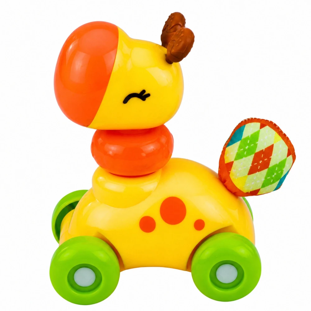 Lean Toys Žirafa ant ratukų geltona
