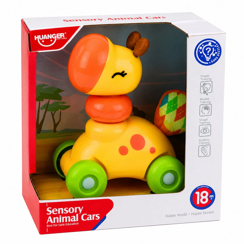 Lean Toys Žirafa ant ratukų geltona