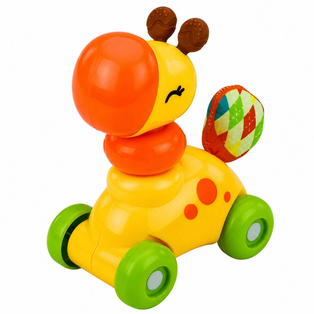 Lean Toys Žirafa ant ratukų geltona