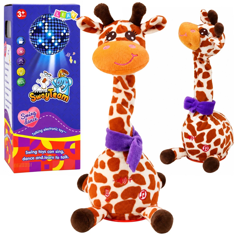 Lean Toys Interaktyvi pliušinė žirafa, ruda, balta ir oranžinė, apie 30 × 20 × 10 cm