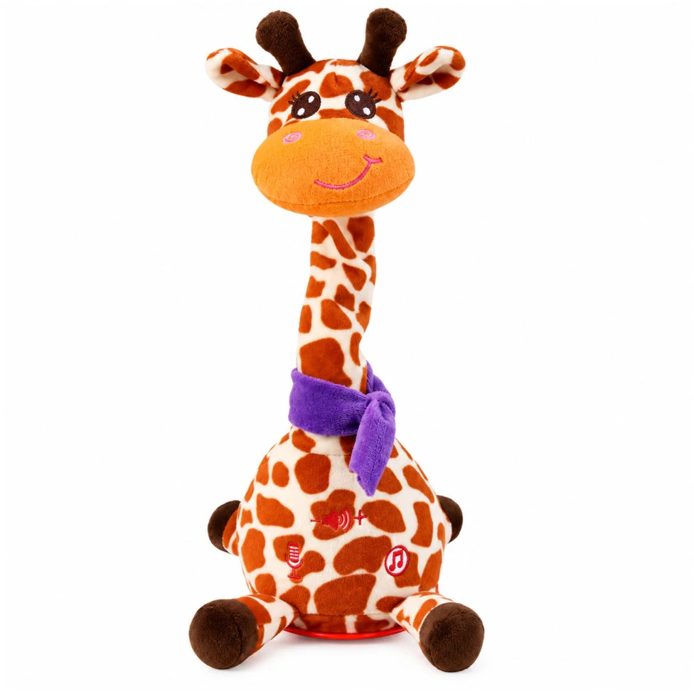 Lean Toys Interaktyvi pliušinė žirafa, ruda, balta ir oranžinė, apie 30 × 20 × 10 cm