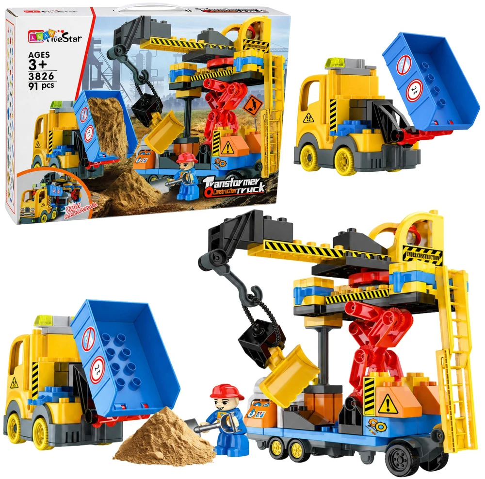 Lean Toys Konstruktorius su kranu ir savivarčiu, įvairiaspalvis, 91 dalių