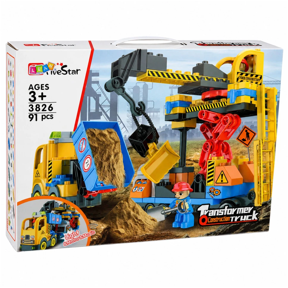 Lean Toys Konstruktorius su kranu ir savivarčiu, įvairiaspalvis, 91 dalių