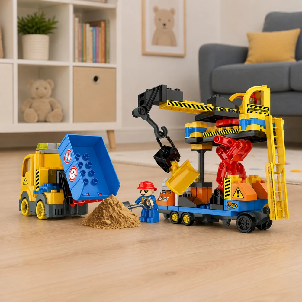 Lean Toys Konstruktorius su kranu ir savivarčiu, įvairiaspalvis, 91 dalių