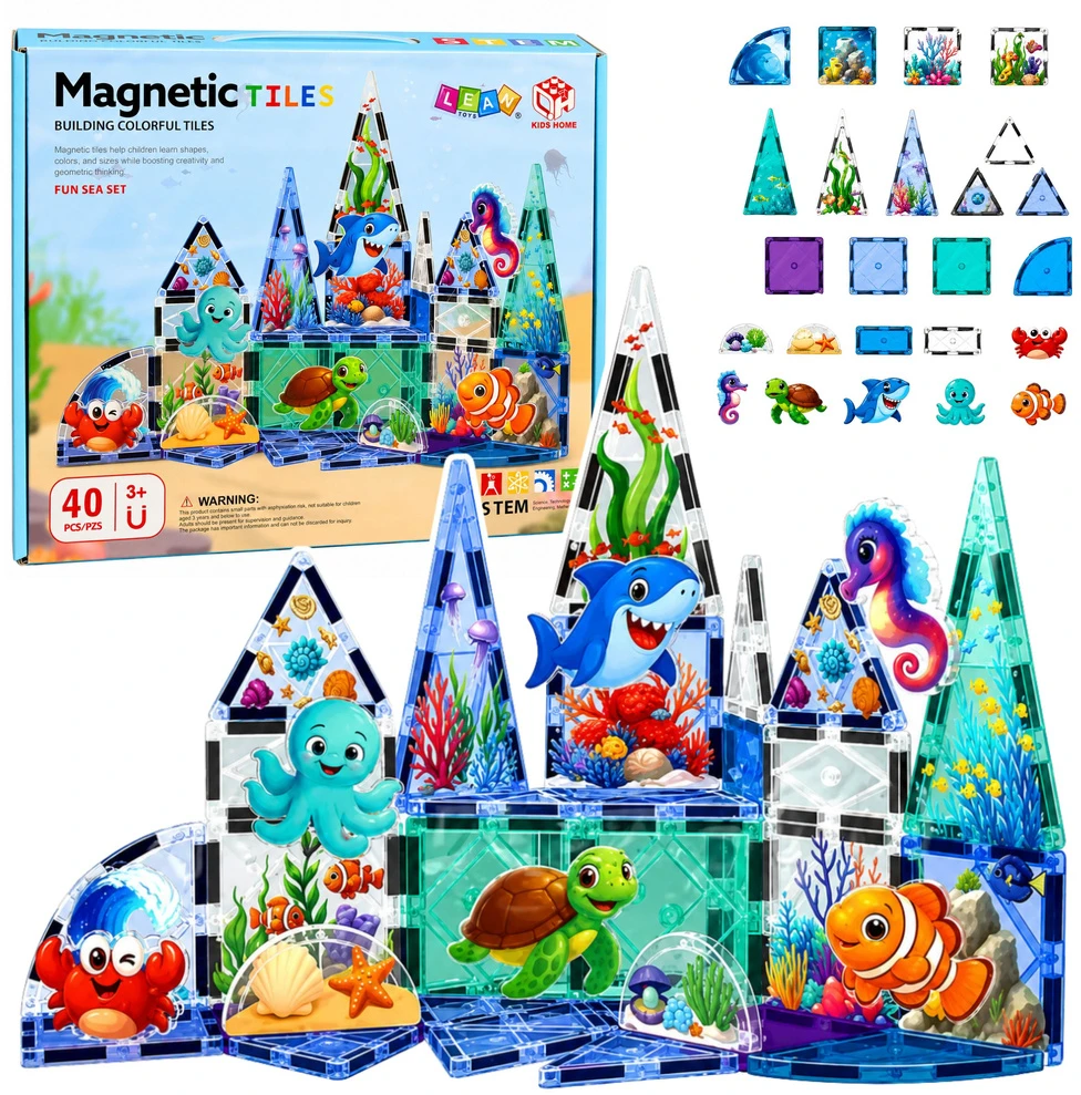 Lean Toys Magnetinės plytelės 40 vnt.