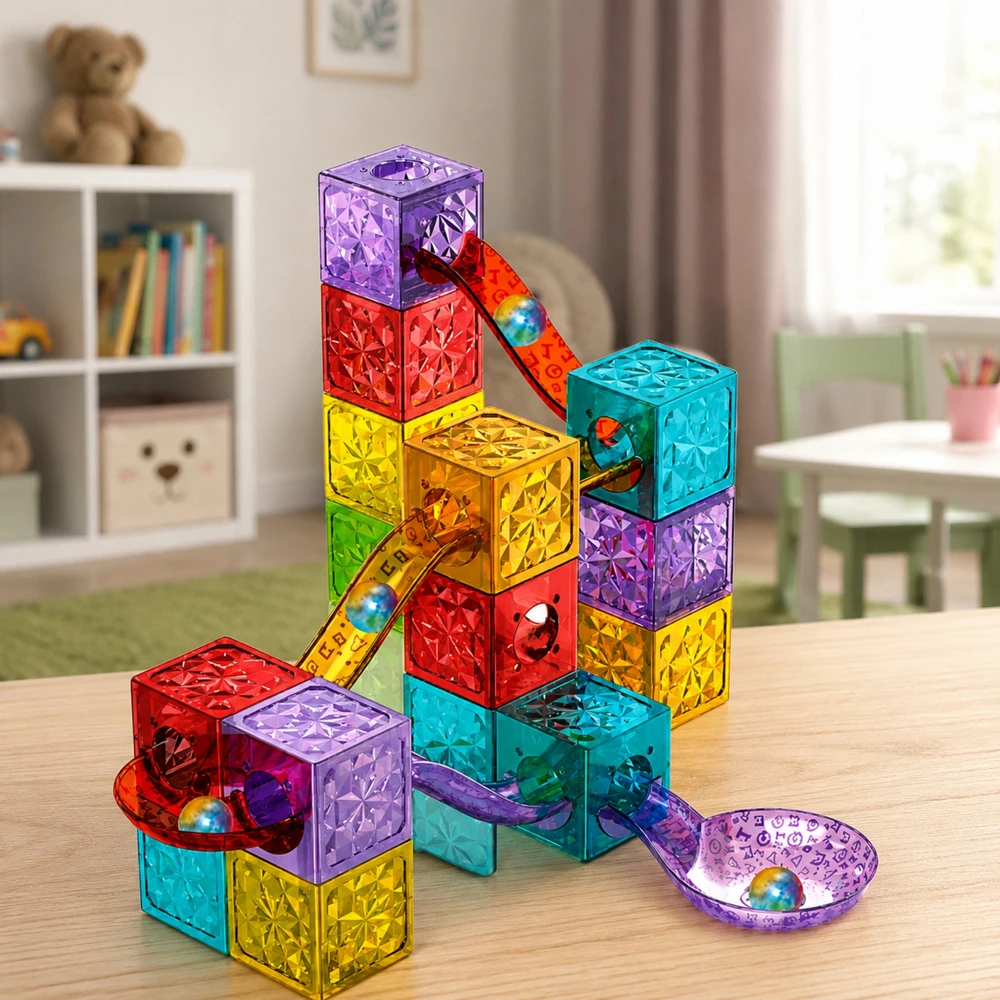Lean Toys Magnetinis konstruktorius su kamuoliukų trasa, spalvotas, 28 dalių