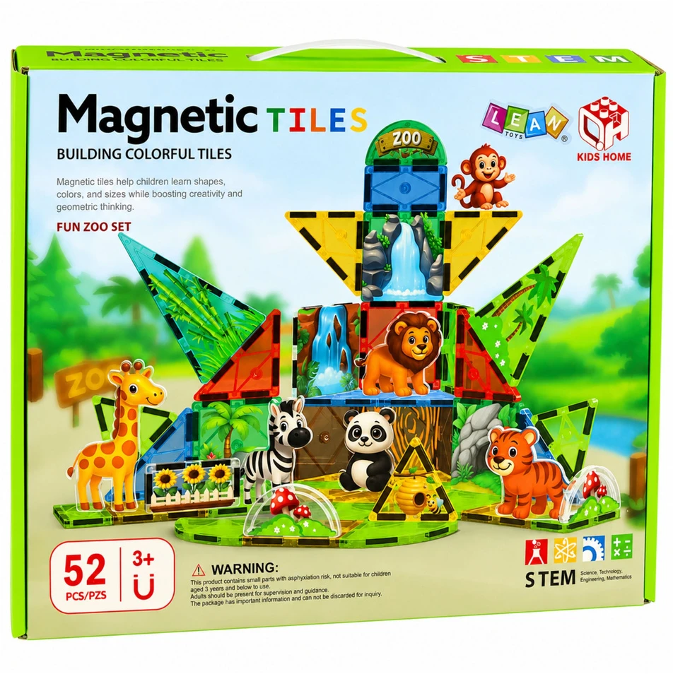 Lean Toys Magnetinės kaladėlės 52 vnt.