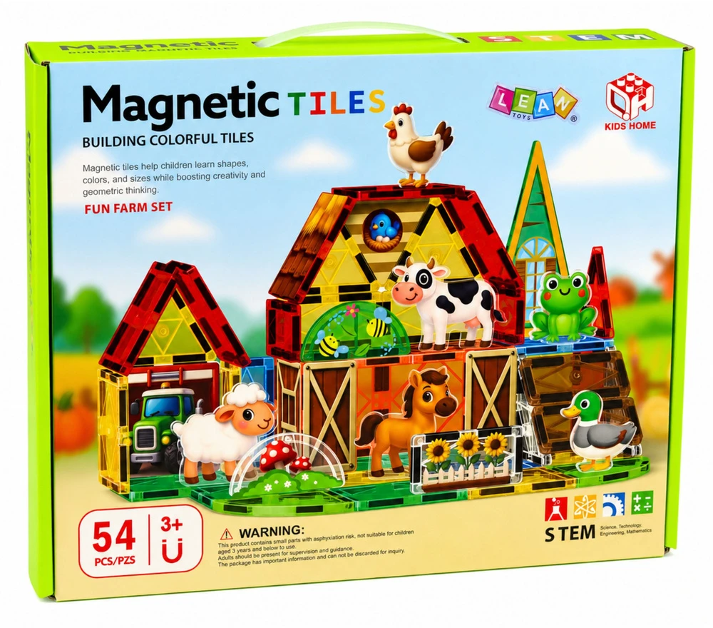 Lean Toys Magnetinės kaladėlės 54 vnt.