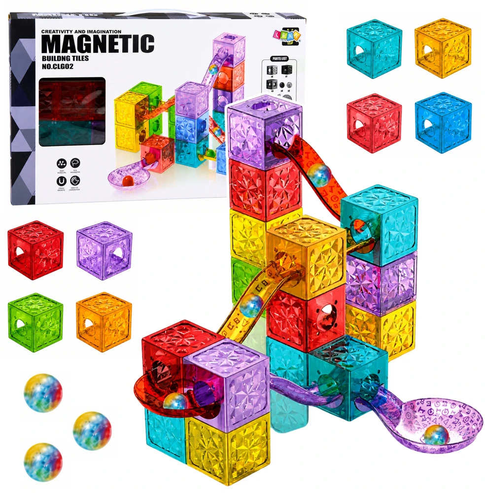 Lean Toys Magnetinis konstruktorius su kamuoliukų trasa, spalvotas, 28 dalių