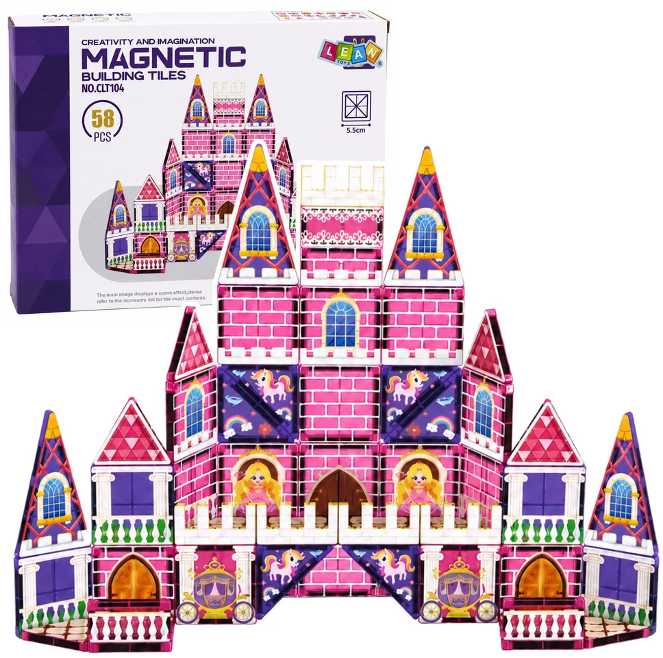 Lean Toys Magnetinės kaladėlės rožinės 58 vnt.