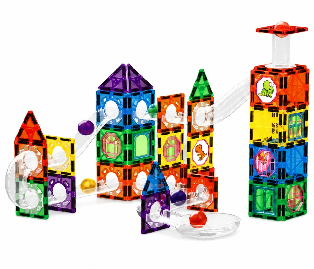 Lean Toys Magnetinis konstruktorius su rutuliukų trasa, 92 dalių