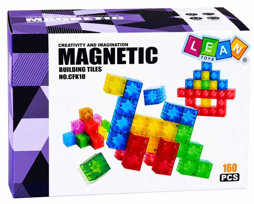 Lean Toys Magnetinės konstravimo kaladėlės, kubo formos, įvairiaspalvės, 160 vnt.